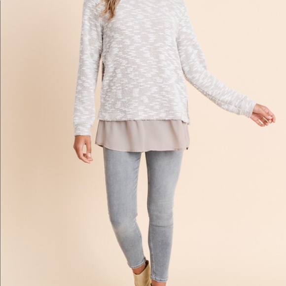 Doe & Rae Oatmeal Knit Two Layer Sweater. - Picture 3 of 5